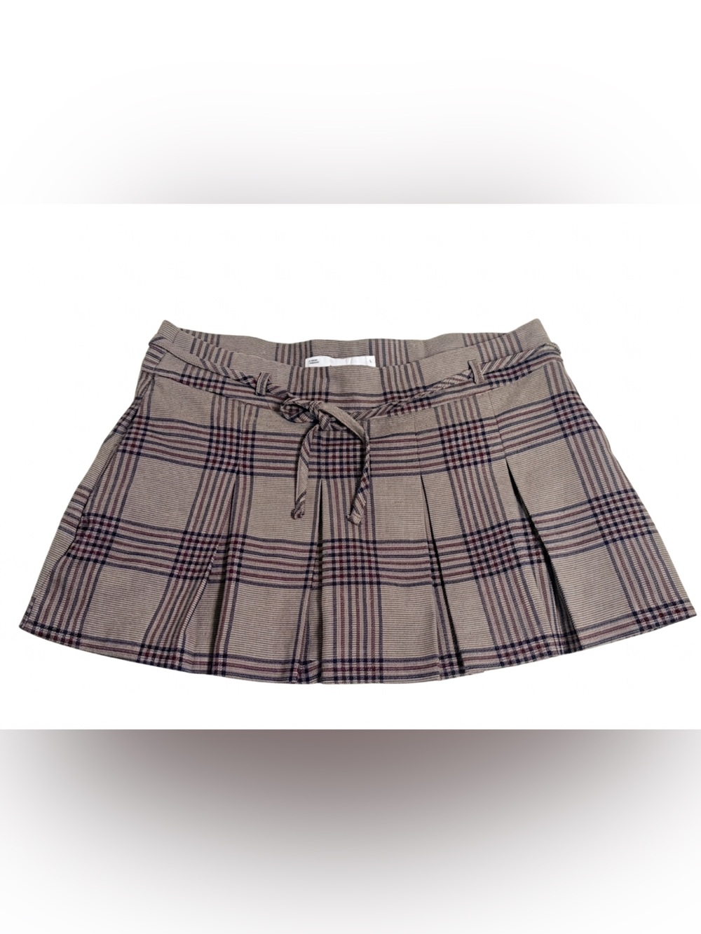 Hollister Plaid Pleated Skort - Brown/Tan Tartan Print, Size Large